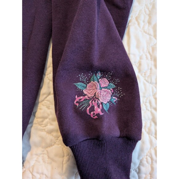 Vintage 80s 90s Morning Sun USA Purple Floral Grandma Sweatshirt Cottagecore L - Picture 8 of 10